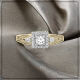 0.40 Carat (ctw) 14K Yellow Gold Round Cut Diamond Ladies Bridal Vintage Halo Style Engagement Ring