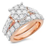 3.40 Carat (ctw) 10K Rose Gold Round Cut Diamond Ladies Cluster Bridal Engagement Ring With Matching Band Set