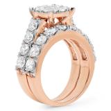 3.40 Carat (ctw) 10K Rose Gold Round Cut Diamond Ladies Cluster Bridal Engagement Ring With Matching Band Set