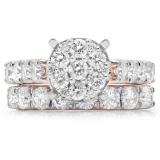 3.40 Carat (ctw) 10K Rose Gold Round Cut Diamond Ladies Cluster Bridal Engagement Ring With Matching Band Set