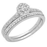0.40 Carat (ctw) 10K White Gold Princess & Round Cut Diamond Ladies Bridal Halo Style Engagement Ring With Matching Band Set