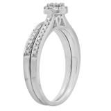 0.40 Carat (ctw) 10K White Gold Princess & Round Cut Diamond Ladies Bridal Halo Style Engagement Ring With Matching Band Set