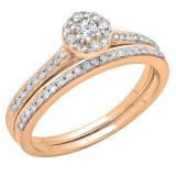 0.40 Carat (ctw) 18K Rose Gold Princess & Round Cut Diamond Ladies Bridal Halo Style Engagement Ring With Matching Band Set