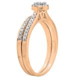 0.40 Carat (ctw) 18K Rose Gold Princess & Round Cut Diamond Ladies Bridal Halo Style Engagement Ring With Matching Band Set