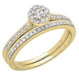 0.40 Carat (ctw) 18K Yellow Gold Princess & Round Cut Diamond Ladies Bridal Halo Style Engagement Ring With Matching Band Set