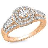 1.00 Carat (ctw) 10K Rose Gold Round Cut Diamond Ladies Vintage Style Bridal Halo Engagement Ring 1 CT