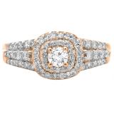 1.00 Carat (ctw) 10K Rose Gold Round Cut Diamond Ladies Vintage Style Bridal Halo Engagement Ring 1 CT