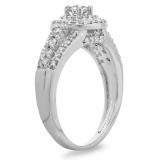 1.00 Carat (ctw) 10K White Gold Round Cut Diamond Ladies Vintage Style Bridal Halo Engagement Ring 1 CT