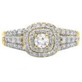 1.00 Carat (ctw) 10K Yellow Gold Round Cut Diamond Ladies Vintage Style Bridal Halo Engagement Ring 1 CT