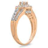 1.00 Carat (ctw) 14K Rose Gold Round Cut Diamond Ladies Vintage Style Bridal Halo Engagement Ring 1 CT