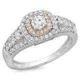 1.00 Carat (ctw) Two Tone Rose Gold Plated 14K White Gold Round Cut Diamond Ladies Vintage Style Bridal Halo Engagement Ring 1 CT