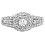 1.00 Carat (ctw) 14K White Gold Round Cut Diamond Ladies Vintage Style Bridal Halo Engagement Ring 1 CT