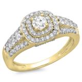 1.00 Carat (ctw) 14K Yellow Gold Round Cut Diamond Ladies Vintage Style Bridal Halo Engagement Ring 1 CT
