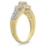 1.00 Carat (ctw) 14K Yellow Gold Round Cut Diamond Ladies Vintage Style Bridal Halo Engagement Ring 1 CT