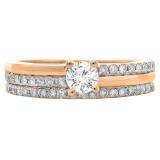 0.75 Carat (ctw) 10K Rose Gold Round Cut Diamond Ladies Bridal Engagement Ring With Matching Band Set 3/4 CT