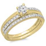0.75 Carat (ctw) 10K Yellow Gold Round Cut Diamond Ladies Bridal Engagement Ring With Matching Band Set 3/4 CT