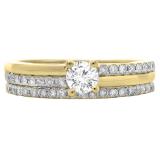 0.75 Carat (ctw) 10K Yellow Gold Round Cut Diamond Ladies Bridal Engagement Ring With Matching Band Set 3/4 CT