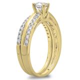 0.75 Carat (ctw) 10K Yellow Gold Round Cut Diamond Ladies Bridal Engagement Ring With Matching Band Set 3/4 CT