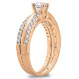 0.75 Carat (ctw) 14K Rose Gold Round Cut Diamond Ladies Bridal Engagement Ring With Matching Band Set 3/4 CT