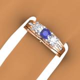 1.10 Carat (ctw) 10K Rose Gold Round Blue Sapphire & White Diamond Ladies Bridal 3 Stone Engagement Ring With Matching Band Set 1 CT