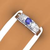 1.10 Carat (ctw) 10K White Gold Round Blue Sapphire & White Diamond Ladies Bridal 3 Stone Engagement Ring With Matching Band Set 1 CT