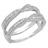 0.33 Carat (ctw) 14K White Gold Round Diamond Ladies Anniversary Wedding Band Enhancer Guard Double Ring 1/3 CT