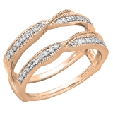 0.33 Carat (ctw) 18K Rose Gold Round Diamond Ladies Anniversary Wedding Band Enhancer Guard Double Ring 1/3 CT