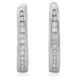 0.25 Carat (ctw) 10K White Gold Round Cut Diamond Ladies Hoop Earrings 1/4 CT