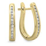0.25 Carat (ctw) 10K Yellow Gold Round Cut Diamond Ladies Hoop Earrings 1/4 CT