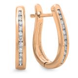 0.25 Carat (ctw) 14K Rose Gold Round Cut Diamond Ladies Hoop Earrings 1/4 CT