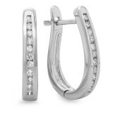 0.25 Carat (ctw) 14K White Gold Round Cut Diamond Ladies Hoop Earrings 1/4 CT