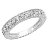 0.55 Carat (ctw) 10K White Gold Round Cut Diamond Ladies Milgrain Anniversary Wedding Stackable Band 1/2 CT