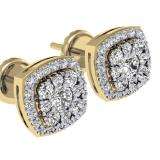0.50 Carat (ctw) 10K Yellow Gold Real Round Cut White Diamond Ladies Cluster Stud Earrings 1/2 CT