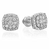 0.50 Carat (ctw) 14K White Gold Real Round Cut White Diamond Ladies Cluster Stud Earrings 1/2 CT