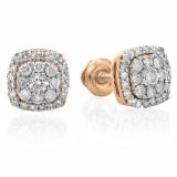 0.50 Carat (ctw) 18K Rose Gold Real Round Cut White Diamond Ladies Cluster Stud Earrings 1/2 CT