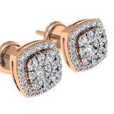 0.50 Carat (ctw) 18K Rose Gold Real Round Cut White Diamond Ladies Cluster Stud Earrings 1/2 CT