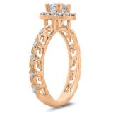 0.80 Carat (ctw) 10K Rose Gold Round Cut Diamond Ladies Bridal Vintage Halo Style Engagement Ring 3/4 CT