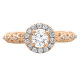 0.80 Carat (ctw) 14K Rose Gold Round Cut Diamond Ladies Bridal Vintage Halo Style Engagement Ring 3/4 CT