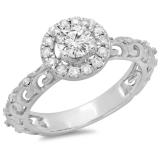 0.80 Carat (ctw) 14K White Gold Round Cut Diamond Ladies Bridal Vintage Halo Style Engagement Ring 3/4 CT