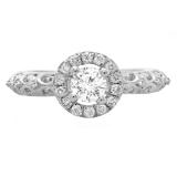 0.80 Carat (ctw) 14K White Gold Round Cut Diamond Ladies Bridal Vintage Halo Style Engagement Ring 3/4 CT