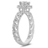 0.80 Carat (ctw) 14K White Gold Round Cut Diamond Ladies Bridal Vintage Halo Style Engagement Ring 3/4 CT