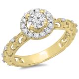 0.80 Carat (ctw) 14K Yellow Gold Round Cut Diamond Ladies Bridal Vintage Halo Style Engagement Ring 3/4 CT