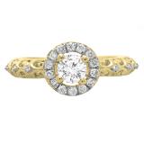 0.80 Carat (ctw) 14K Yellow Gold Round Cut Diamond Ladies Bridal Vintage Halo Style Engagement Ring 3/4 CT