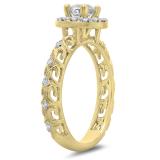 0.80 Carat (ctw) 14K Yellow Gold Round Cut Diamond Ladies Bridal Vintage Halo Style Engagement Ring 3/4 CT