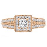 0.80 Carat (ctw) 10K Rose Gold Princess & Round Cut Diamond Ladies Split Shank Bridal Halo Engagement Ring 3/4 CT