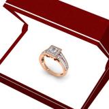 0.80 Carat (ctw) 10K Rose Gold Princess & Round Cut Diamond Ladies Split Shank Bridal Halo Engagement Ring 3/4 CT