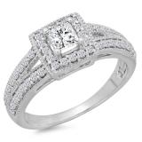 0.80 Carat (ctw) 18K White Gold Princess & Round Cut Diamond Ladies Split Shank Bridal Halo Engagement Ring 3/4 CT