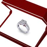 0.80 Carat (ctw) 18K White Gold Princess & Round Cut Diamond Ladies Split Shank Bridal Halo Engagement Ring 3/4 CT