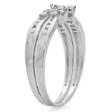 0.55 Carat (ctw) 10K White Gold Marquise & Round Cut Diamond Ladies Bridal Engagement Ring With Matching Band Set 1/2 CT