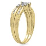 0.55 Carat (ctw) 10K Yellow Gold Marquise & Round Cut Diamond Ladies Bridal Engagement Ring With Matching Band Set 1/2 CT